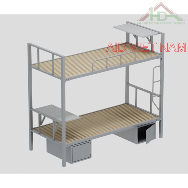 Giường tầng sắt JS-2T-B-H-G giát gỗ tự nhiên